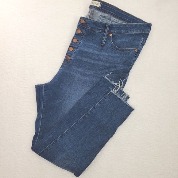 Madewell Mid-rise Skinny Jeans Women's Size 36 Blue Exposed Button Fly Raw Hem - Picture 3 of 17